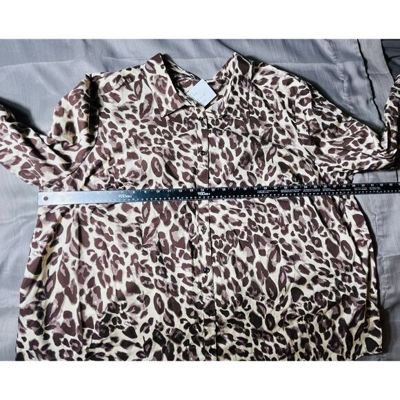 NWT Women's Plus Size 30 Leopard Print Cotton Button Up Blouse - Picture 8 of 9